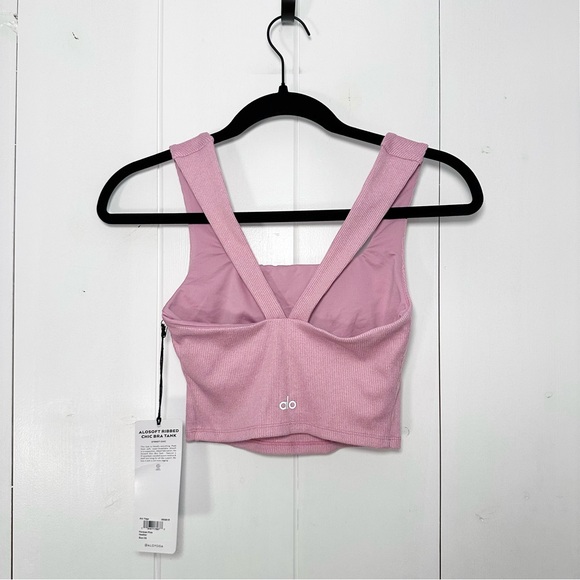 Alo Alosoft Ribbed Chic Bra Tank In Parisian Pink Heather Size Extra Small - Picture 6 of 10